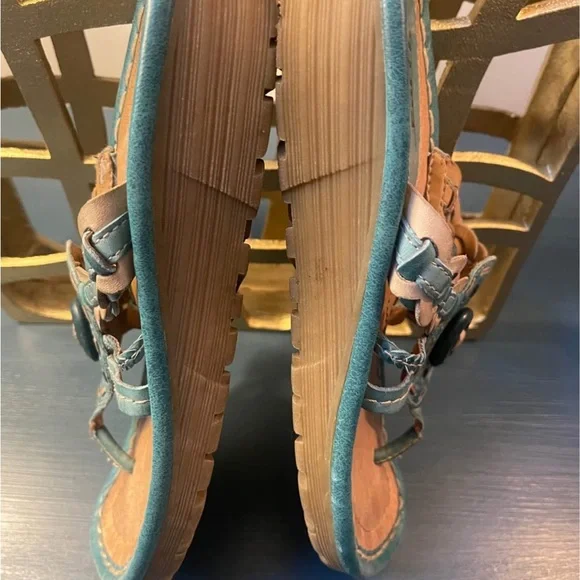 Earth Wander Leather Teal Thong Sandals Women’s 8B Cushioned Slight Wedge - Picture 6 of 11